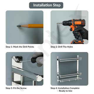 Plantex Stainless Steel Bathroom Organizer/Multipurpose 3 Tier Bathroom Shelf with Towel Hanger and Hooks/Shelf for Washroom