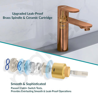 Plantex Pure Brass Single Lever Pillar tap for wash Basin/Table top wash Basin tap with Teflon Tape/Quarter Turn tap for wash Basin/Wash Basin tap-(ORN-203-Rose Gold)