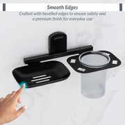 Plantex 304 Grade Stainless Steel 2in1 Soap Dish with Tumbler Holder/Soap Stand/Tooth Brush Holder for Bathroom/Bathroom Accessories - Pack of 1 (Parv-Black)