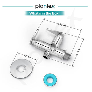 Plantex LEA-708 Pure Brass 2-Way Angle Valve For Bathroom/Quarter Turn Tap With Brass Wall Flange and Teflon Tape (Mirror-Chrome Finish)