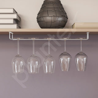 Plantex Stainless Steel Wine Glass Rack/Holder Upside Down Glass Hanging Organizer/Glass Hanging Stand for Pubs/Kitchen/Bars - (Single Line - L20 x W4.5 Inches), Tiered Shelf