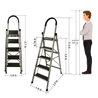 Plantex Guardex 5 Step Foldable Aluminum Ladder for Home/Ladder with Anti-Slip Shoes and Edge Guards/5 Year Manufacturer Warranty (Anodize Coated-Gold)