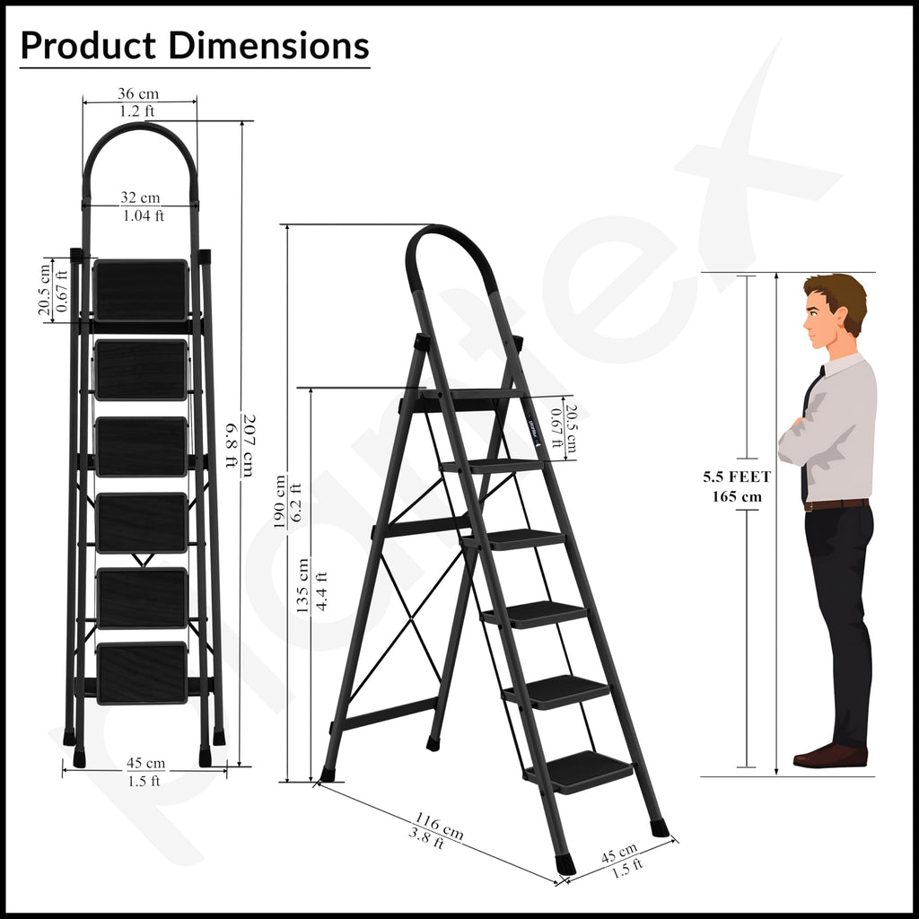 Plantex Ladder for Home 6 Steps/Foldable Ladder with Anti-Skid Wide ...