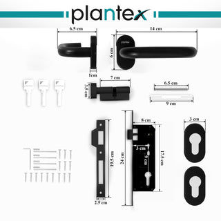 Plantex Aluminium Door Lock/Mortise Lock for Door/Robust Door Handle for Home with Lock Body & Cylinder - (Round, DTM-639-Black)