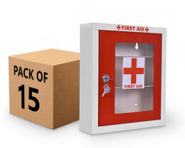 Plantex Metal First Aid Box/Emergency Medical Kit for Medicine Storage/Multi Compartment First Aid Kit Box for Home, School, Office with Key Lock - Pack of 15 - (Red & Ivory)