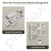 Plantex Bathroom Organiser Without Drill/Stainless Steel Bathroom Accessories Set with Soap Dish and Brush Slots/Hooks/Tumbler Holder/Steel Soap Holder for Bathroom-(2-Tier, Chrome)