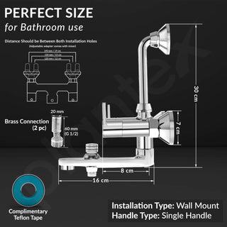 Plantex Pure Brass 3 in 1 Wall Mixer for Bathroom/Mixer L-Bend Provision for Overhead and Hand Shower/Bathroom Mixer 3 in 1 with Shower -7 Year Warranty by Plantex (Chrome)