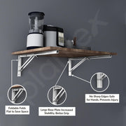 Plantex Heavy Duty 24 Inch Foldable Shelf Bracket/Stainless Steel Multipurpose Bracket/L Bracket/Space Saving Wall Bracket/Folding Table Bracket for Home & Office (Pack of 2, Chrome)