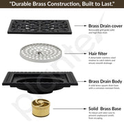 Plantex Solid Brass Floor Drain for Bathroom/Floor Drain Jali/Floor Trap/Water Drainer with Anti- Foul Cockroach Trap- (Black, 5 x 5 Inch)