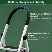 Plantex Ladder for Home/Strong Foldable Wide 3 Step Ladder/Anti-Skid 3 Step Ladder - (Apex - White)
