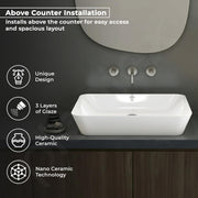 Plantex Ceramic Wash Basin/Washbasin for Bathroom/Tabletop Wash Basin with 10 Years Glaze Warranty by Plantex/Countertop Vessel Sink for Home, Office Ã¢â‚¬â€œ (NCTT-338, White, 22 x 16 x 4 Inch)