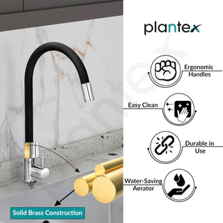 Plantex Pure Brass Kitchen Sink Tap Flexible with Teflon Tape and Wall Flange/PillarTap/Kitchen Sink Tap with Water Saving Aerator and 360° Swivel Spout -(ICO-912B)