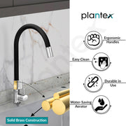 Plantex Pure Brass Flexible Tap for Kitchen Sink/Swan Neck Water Tap Faucet/Kitchen Flexible Sink Tap with Water-Saving Aerator & 360° Swivel Spout (ICO-912B)