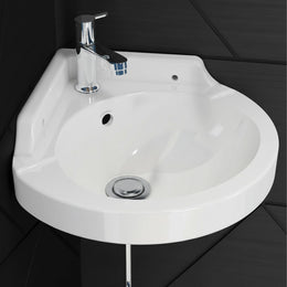 Plantex White Corner Wash Basin/Wall Mount Basin for Bathroom/Ceramic Tabletop Basin with 10 Years Glaze Warranty by Plantex/Small Corner Sink (Breva - 14.5 x 14.5 x 5 Inch)