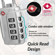 Plantex 4-Digit Combination Padlock/TSA Metal Lock with String Shackle/Number Lock for Luggage/Travel Bag/Suitcase/Backpack/Lockers - Pack of 1 (Silver)
