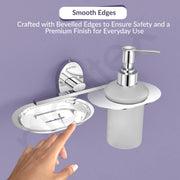 Plantex Soap Holder With Liquid Soap Dispenser/304 Grade Stainless Steel Soap Dish/Shampoo Dispenser/Soap Case/Handwash Dispenser/Bathroom Accessories - (Olive - Chrome)