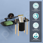 Plantex Brass With 304 Grade Stainless Steel 2 in1 Soap Dish with Tumbler Holder/Soap Stand/Tooth Brush Holder Bathroom Accessories - RDAB (Black)