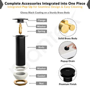 Plantex Pure Brass Waste Coupling for Wash Basin/5 inch Drain Out let System Full Thread Pop up Waste Coupling for Wash Basin (Glossy Black - Pack of 1)