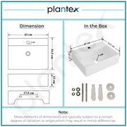 Plantex Ceramic Wash Basin for Bathroom/Wall Hung Basin with 10 Years Glaze Warranty by Plantex/Small Wall Mount Basin/Washbasin for Restaurant, Hotel(Glossy White/Cubic - 17 x 13.5 x 5 Inch)