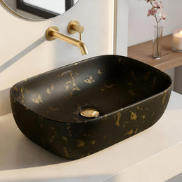 Plantex Ceramic Black Wash Basin for Bathroom/Hand Wash Sink/Countertop Basin/Tabletop Washbasin For Living Room (18x13x5 Inch - Marble Finish)