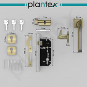 Plantex Premium Door Lock with 3 Years of Warranty/Main Door Lock for Home/Mortise Lock for Door - Main Door Lock Set (7082 - Brass Antique/Satin Black Matt)