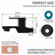 Plantex Single Lever Water Tap for Bathroom with Water-Saving Aerator/Wall Mount Bib Cock with Wall Flange and Teflon Tape/Brass Spindle Bib Tap for Home (Saga-Black)