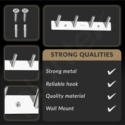Plantex Wall Hooks for Hanging Cloth/Stainless Steel Towel Hangers/Wall Mounted Cloth Hanger/Hook Rail for Hanging Keys - 4 Hooks (Pack of 1, Chrome)