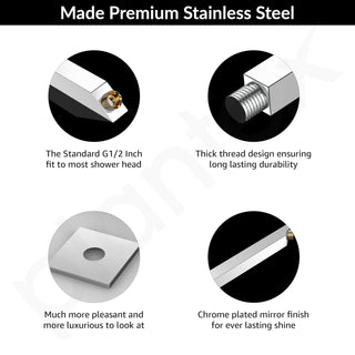 Plantex 12-Inch Shower Arm for Overhead Shower/Stainless Steel Shower Pipe/Wall Mount Bathroom Fitting with ½-Inch Thread - Pack of 1 (Chrome)