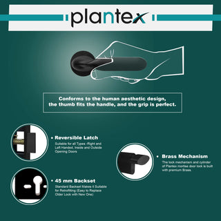 Plantex Heavy Duty Door Lock - Main Door Lock Set with 3 Keys/Mortise Door Lock for Home/Office/Hotel (7106 - Black)
