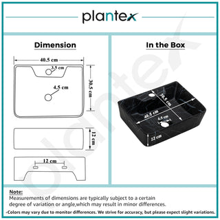 Plantex Wall Mount Wash Basin for Bathroom/Tabletop Designer Ceramic Basin/Rectangle Countertop Basin/Home/Office (Black-16x12x5 Inch)