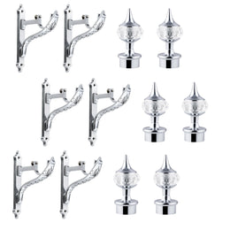 Plantex Heavy Duty Curtain Rod Holder/Aluminium Curtain Brackets/Diamond Shape Curtains Holder (Chrome - 3 Pair)