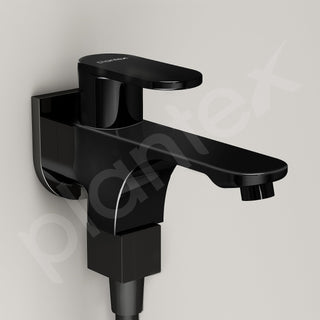 Plantex Pure Brass Two Way Bib Cock Taps with Water Saving Nozzle/Compatible for Washing Machine/2 in 1 Bib Tap with Brass Wall Flange and Teflon Tape - 7 Year Warranty by Plantex-(PVD Black)