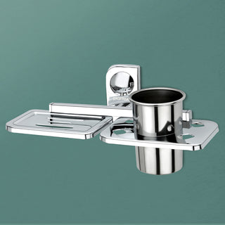 Plantex Dream Stainless Steel 2 in1 Soap Dish with Tumbler Holder/Soap Holder/Bathroom Accessories - Chrome