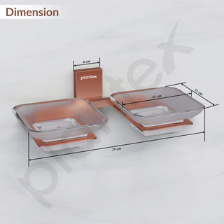 Plantex 304 Grade Stainless Steel Frosted Glass Double Soap Holder/Soap Stand/Dual Soap Dish for Bathroom/Bathroom Accessories - Pack of 1 (Crystal, PVD Rose Gold)