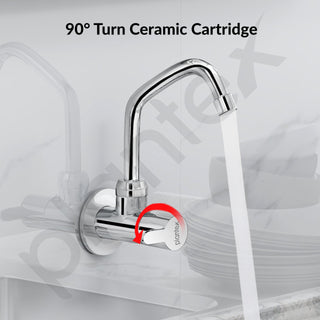 Plantex Pure Brass Kitchen Sink Tap with 360° Extended Swivel Spout/Basin Tap with Water Saving Aerator/Sink Tap for Kitchen Basin with Brass Wall Flange-7 Year Warranty (FLO-810- Chrome)