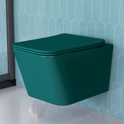 Plantex Imported Italica Commode for Toilet/Rimless Ceramic Wall Hung Western Toilet/Washdown Flush Bathroom Commode with Toilet Seat Cover - P Trap Outlet - (Aqua Green, Matt)