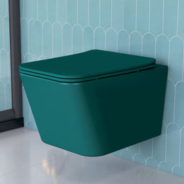 Plantex Imported Italica Commode for Toilet/Rimless Ceramic Wall Hung Western Toilet/Washdown Flush Bathroom Commode with Toilet Seat Cover - P Trap Outlet - (Aqua Green, Matt)