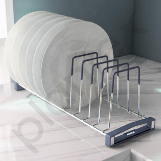 Plantex Sturdy Stainless Steel Plate Organizer for Kitchen/10 Plate Stand for Plateform/Rubber Gripped Thali Rack(Slot-10, Pack of 1, Size-10 Inches)
