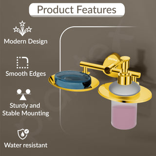 Plantex J4 Stainless Steel Soap Dish with Liquid Dispenser/Soap Stand for Bathroom Wall Mount/Shampoo Dispenser/Bathroom Accessories (PVD Gold Finish) Angel