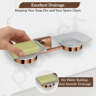 Plantex 304 Grade Stainless Steel Square Dual Soap Dish Holder for Bathroom/Soap Stand/Bathroom Accessories - Benz(Rose Gold)