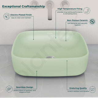 Plantex Premium Ceramic Tabletop Wash Basin/Square Countertop Bathroom Basin (Olive, 16 x 16 x 5 Inch)