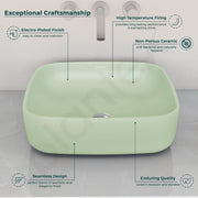 Plantex Premium Ceramic Tabletop Wash Basin/Square Countertop Bathroom Basin (Olive, 16 x 16 x 5 Inch)