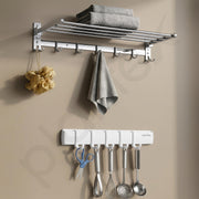 Plantex Folding Towel Rack with Magnetic Hook Rail/Stainless Steel 24 Inch Towel Holder with 5 ABS J-Shape Hooks for Bathroom/Wall Mounted Towel Stand for Clothes – Chrome