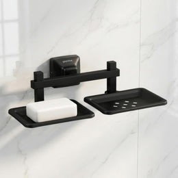 Plantex 304 Grade Stainless Steel Double Soap Holder for Bathroom/Dual Soap Dish/Soap Stand/Soap Case/Bathroom Accessories - Squaro (Black)