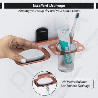 Plantex 304 Grade Stainless Steel 2in1 Soap Dish with Tumbler Holder/Soap Stand/Tooth Brush Holder/Bathroom Accessories - (Parv-Rose Gold & Black)