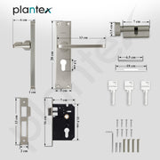 Plantex Stainless Steel Door Lock Handle Set/6-Lever Lock Mechanism with 3 Years of Warranty/Mortise Lock with 3 Keys, Brass Lock Body & Cylinder - (Matt)