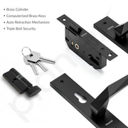 Plantex Heavy-Duty Door Lock Handle Set/6-Lever Lock Mechanism with 3 Years of Warranty/Mortise Lock with 3 Keys, Brass Lock Body & Cylinder - (Z-Black)