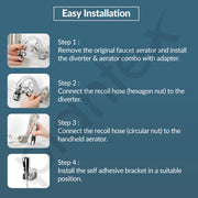 Plantex Flexible Tap Extender for Kitchen Sink/360° Rotation/Diverter Plus Aerator with Extendable Recoil Hose/Fits F22 and M24 mm taps (XL-2014/Chrome)