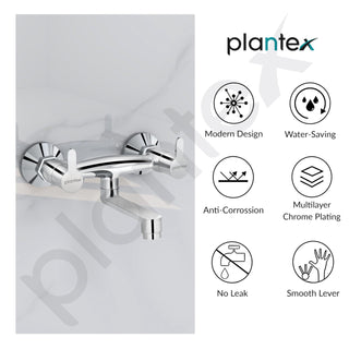 Plantex Non-Telephonic Wall Mixer Tap for Bathroom with Brass Wall Flange and Teflon Tape/Mixer Tap for Bathroom with Water Saving Aerator-(FLO-816, Chrome)