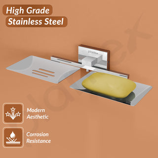 Plantex Stainless Steel Double Soap Dish/Soap Stand for Bathroom & Kitchen/Soap Holder/Bathroom Accessories - Nexa (Chrome)